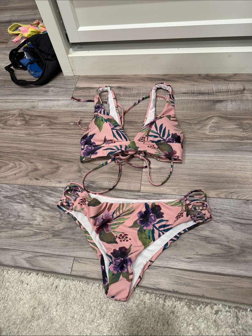 Birds of Paradise Floral Pink Tie-Front Women's Bikini Set